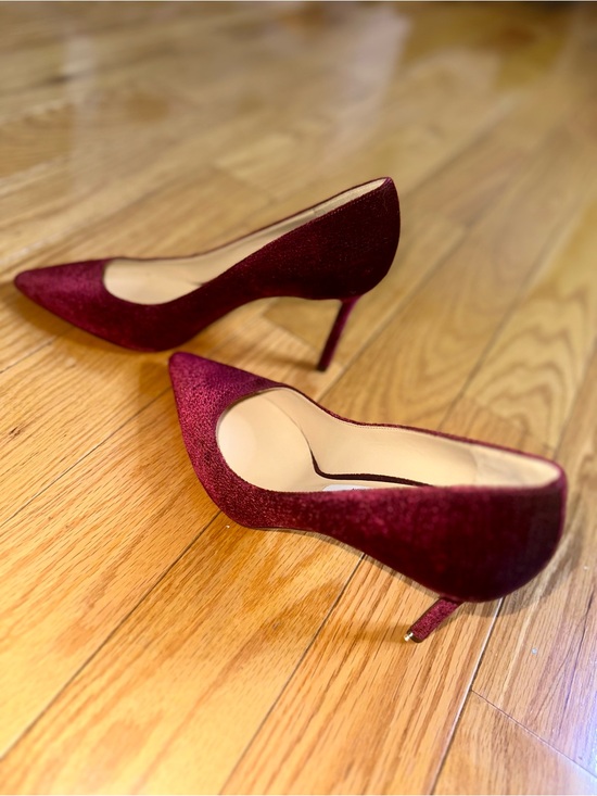 Jimmy Choo Shoes - Women's Jimmy Choo Romy 85 in 38.5 Bordeaux wine color and lizard printed velvet